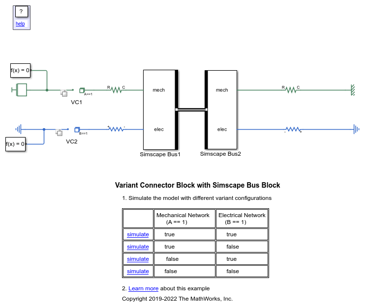 Simscape Bus ブロックをもつ Variant Connector ブロック