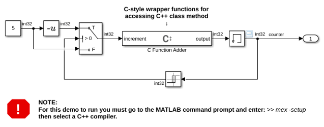 C Function ブロックからの C スタイルのラッパー関数を使用した C++ クラス メソッドの呼び出し