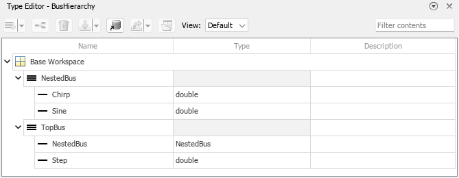 Type Editor with bus objects for NestedBus and TopBus