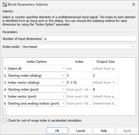 Configure Selector block dialog box.