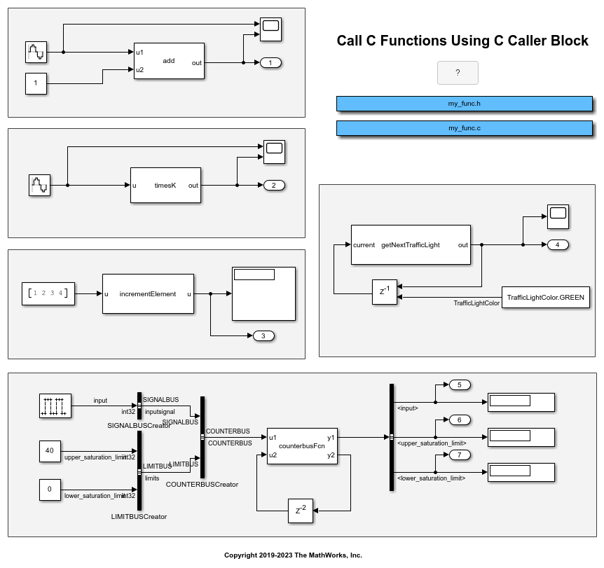 C Caller ブロックを使用した C 関数の呼び出し