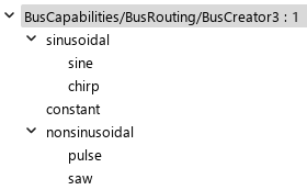 Bus hierarchy in which the top bus contains a nested bus named sinusoidal, a signal named constant, and a nested bus named nonsinusoidal