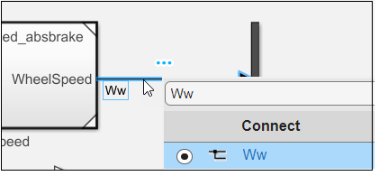 Signal highlighted in model and selected in Connect dialog box