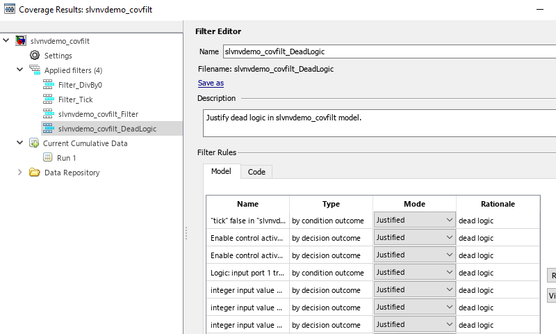 カバレッジ フィルターの作成と使用