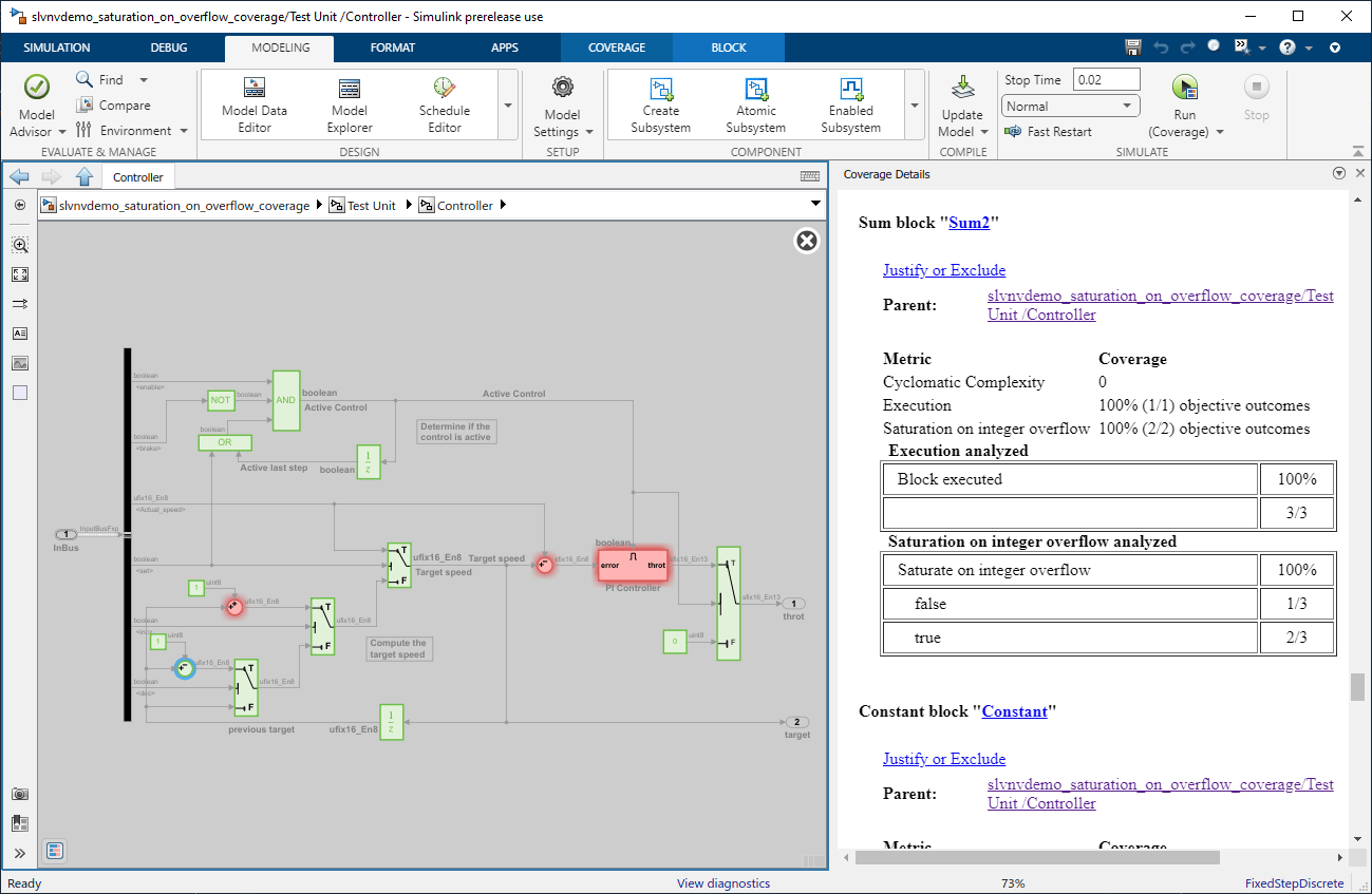 整数オーバーフローで飽和カバレッジの収集 - MATLAB & Simulink 