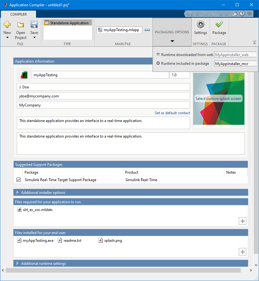 Create Standalone Instrument Panel App by Using Application Compiler