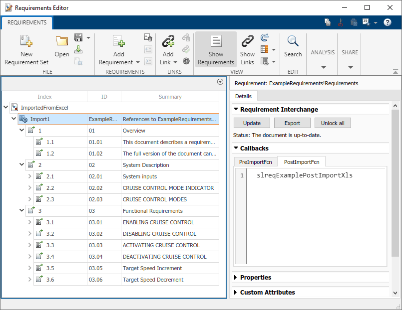 Microsoft Excel ドキュメントからの要件のインポート