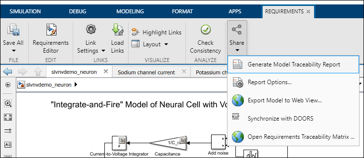 トレーサビリティ情報の Simulink の MATLAB コード行との関連付け