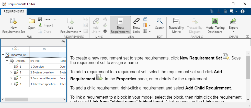 Microsoft Word ドキュメントからの要件のインポートおよび編集