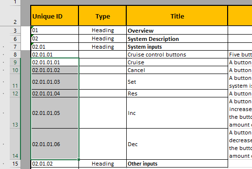 Microsoft Excel ドキュメントからの要件のインポート