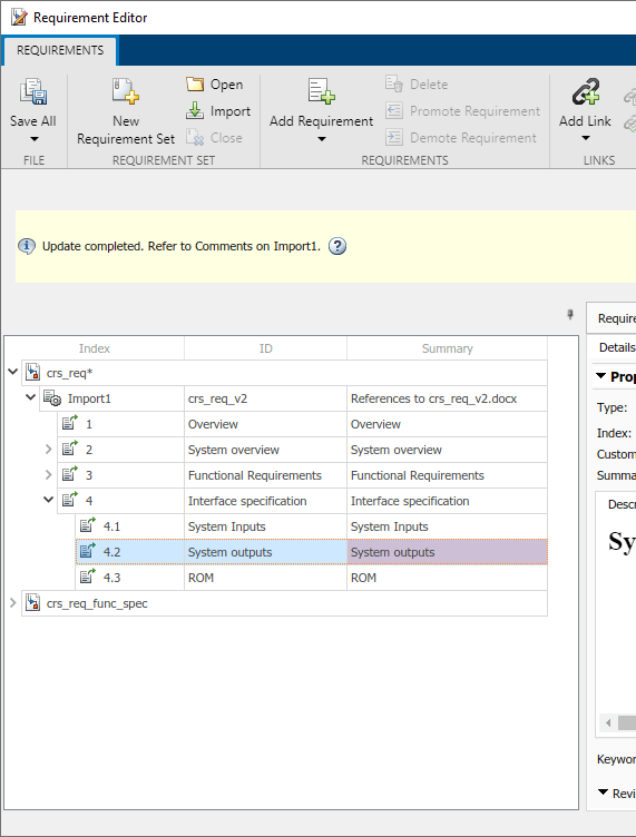 コマンド ライン API を使用した要件リンクの更新または修復