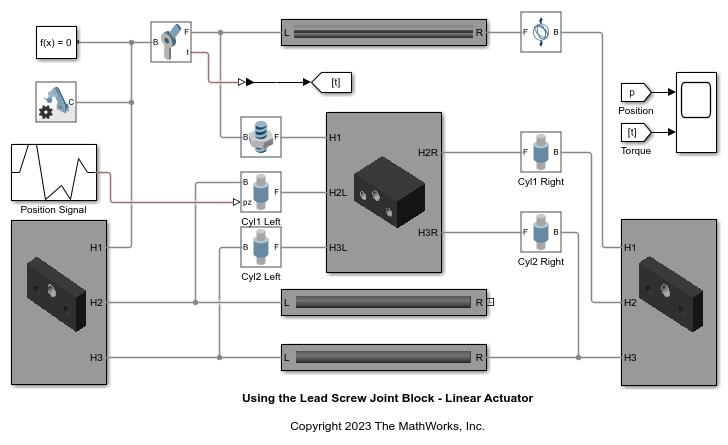 Lead Screw Joint ブロックの使用 - 線形アクチュエータ