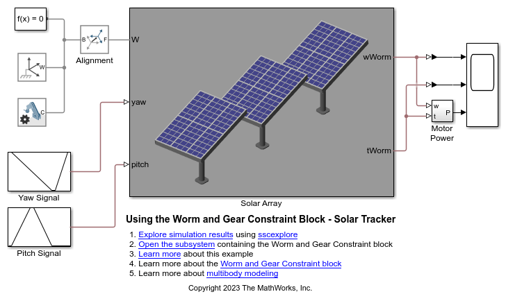 Worm and Gear Constraint ブロックの使用 - 太陽光追尾装置