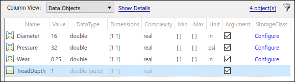 New variable TreadDepth with the Argument check box selected