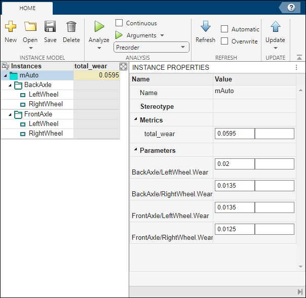 Analysis of average wear using the Analysis Viewer tool showing a total wear as a calculated value