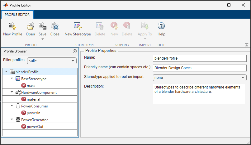 The blender profile is selected in the Profile Editor.