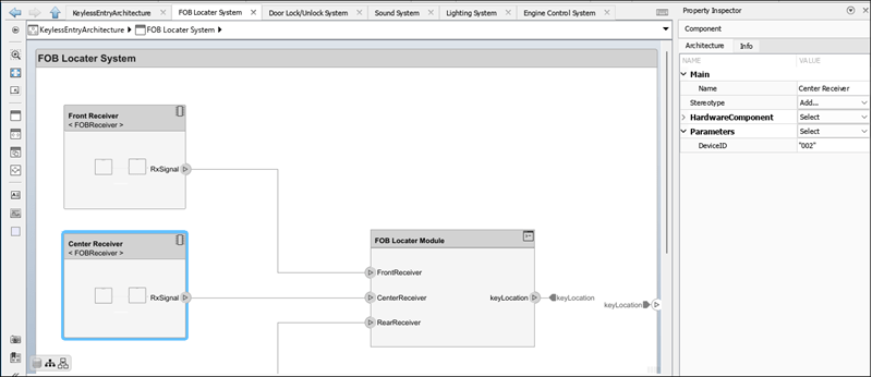 The Center Receiver has a parameter called DeviceID defined in the Property Inspector with value "002".