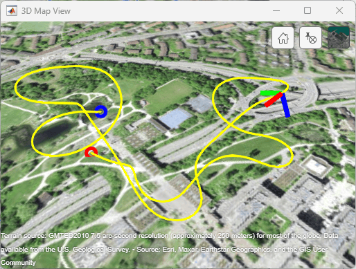 Data cursor on 3d map, showing UAV's attitude