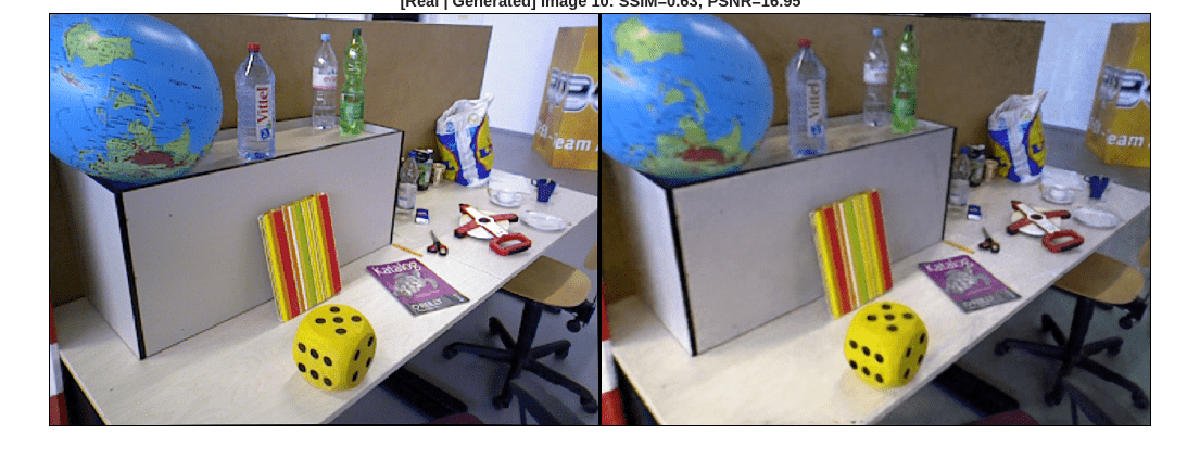 Figure contains an axes object. The hidden axes object with title [Real | Generated] Image 10: SSIM=0.63; PSNR=16.95 contains an object of type image.