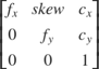 $$ \left[ {\begin{array}{ccc} f_{x} & skew & c_{x}\\ 0 & f_{y} & c_{y}\\ 0
& 0 & 1\\ \end{array} } \right] $$