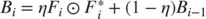 $B_i=\eta F_i \odot F_i^* + (1-\eta)B_{i-1}$