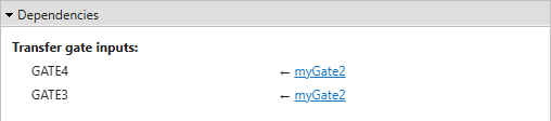 The Dependencies section. The gate labeled GATE2 transfers to two other gates, GATE and GATE3. The gates that receive the transfer gate are on the left, and the input gate is on the right.