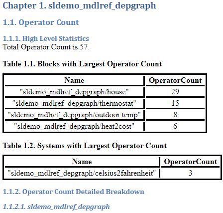 Table containing high-level operator count statistics.