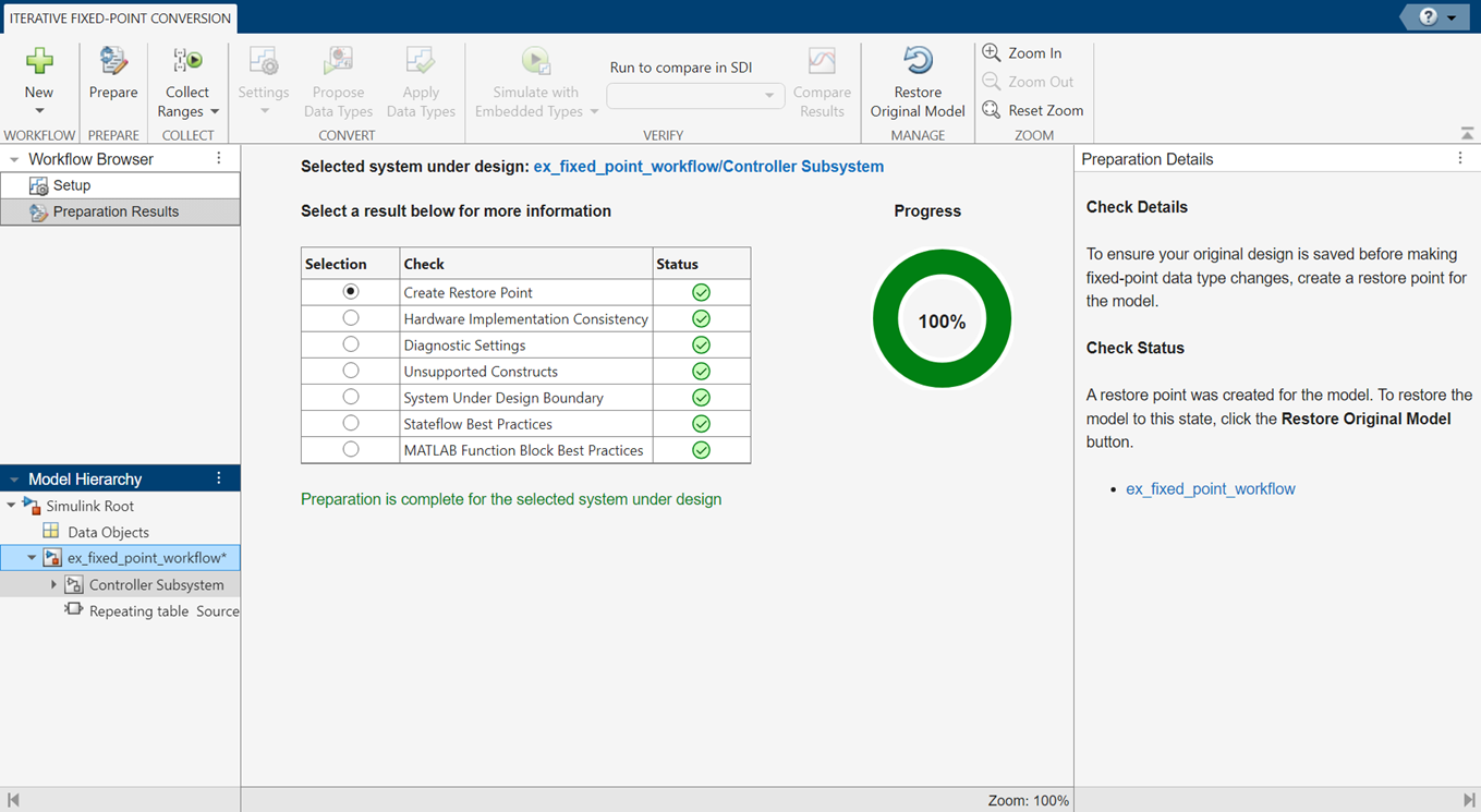 Screenshot of Fixed-Point Tool after successful completion of preparation stage.