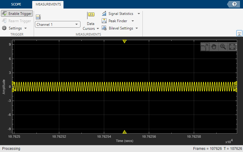 Enable Trigger button is selected on the UI. Triangle markers appear at the 50% position.