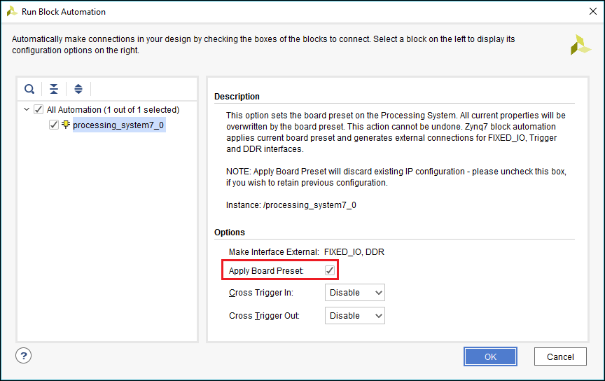 A Run Bock Automation dashboard showing board preset options