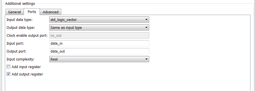 Ports tab of the Generate HDL tool