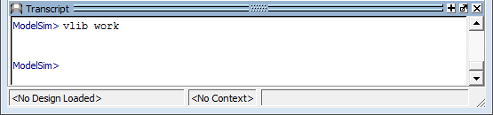 Siemens ModelSim Transcript window