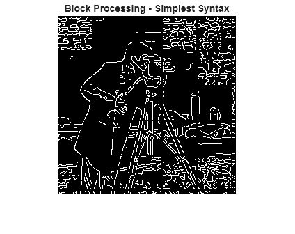 Figure contains an axes object. The hidden axes object with title Block Processing - Simplest Syntax contains an object of type image.