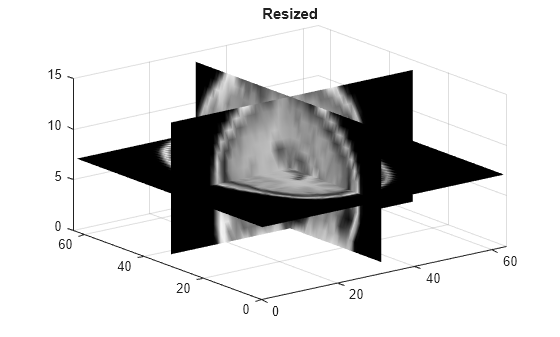 Figure contains an axes object. The axes object with title Resized contains 3 objects of type surface.