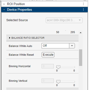 Device Properties panel with Execute button in Image Acquisition Explorer