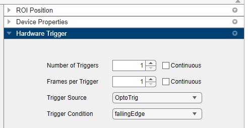 Hardware Trigger panel in Image Acquisition Explorer