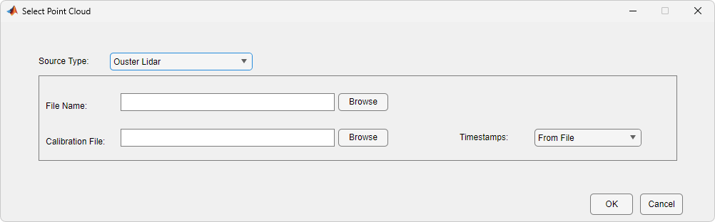 Import Ouster lidar dialog box