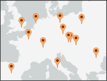 Icons displayed on a map of Europe