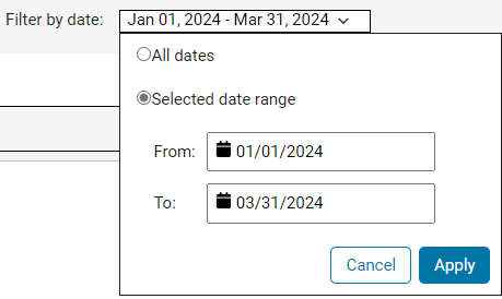 Filter by date selection drop-down
