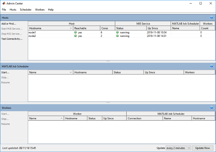 Screen shows top panel of Admin Center with a list of hosts