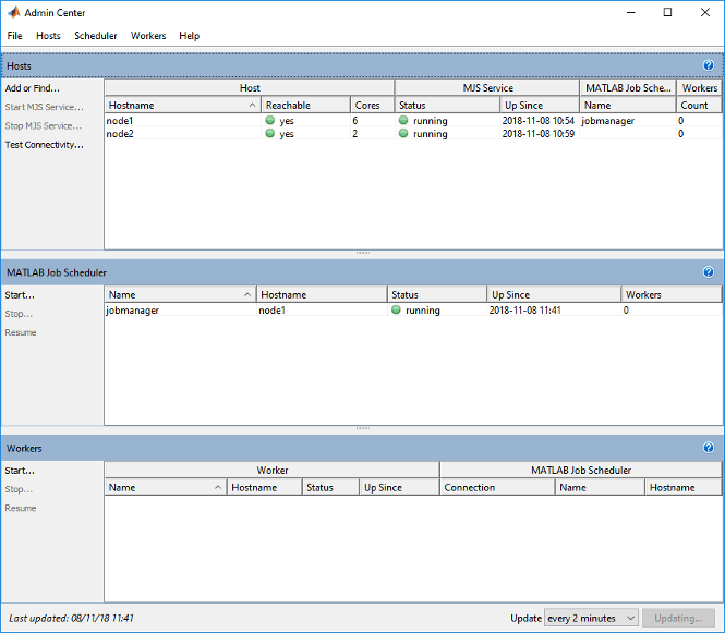 Screen shows top panel of Admin Center with a list of hosts
