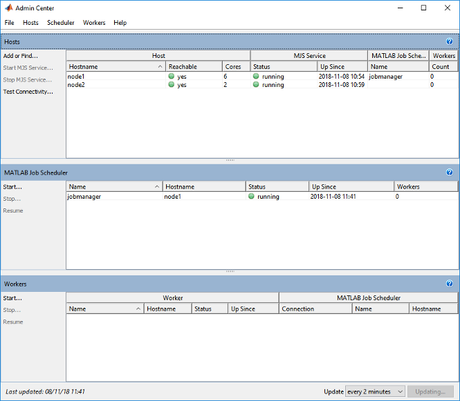 Screen shows top panel of Admin Center with a list of hosts