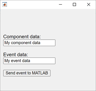 HTML UI component with two edit fields and a button. The Event data field contains the text "My event data".