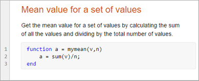 mymean live function with a title, descriptive text, and code