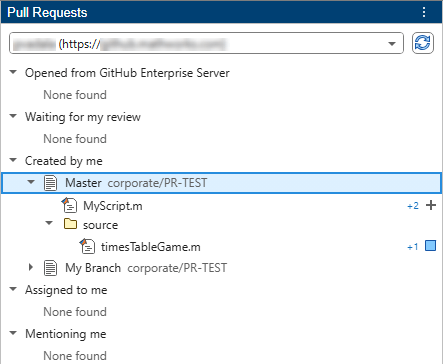 Scope dropdown of Pull Requests panel with two accounts