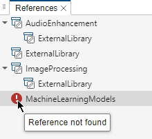 References tree shows a Reference not found error on one of the references.