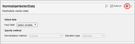 Normalize Vector Data task with the help icon at the top-right circled in red