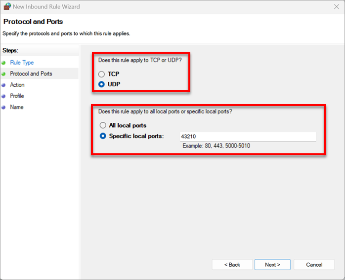 Choose protocol and ports