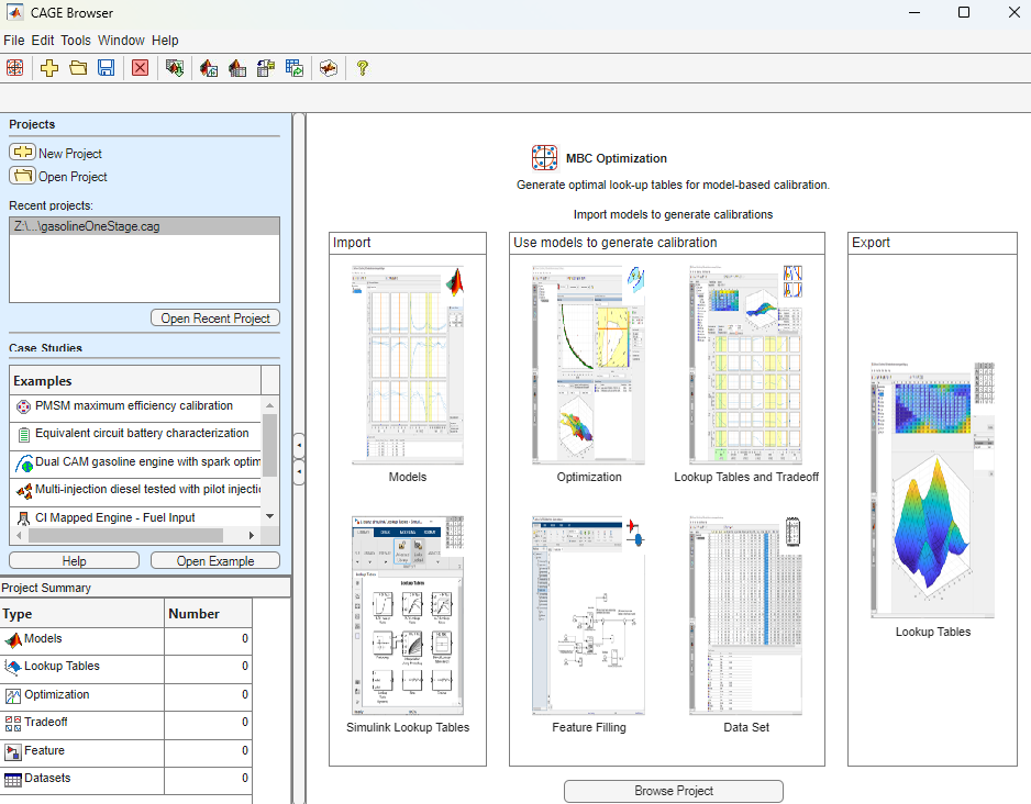 CAGE browser for MBC model optimization.