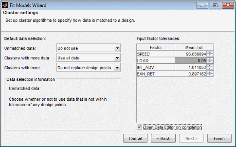Fit models wizard, cluster setting pane